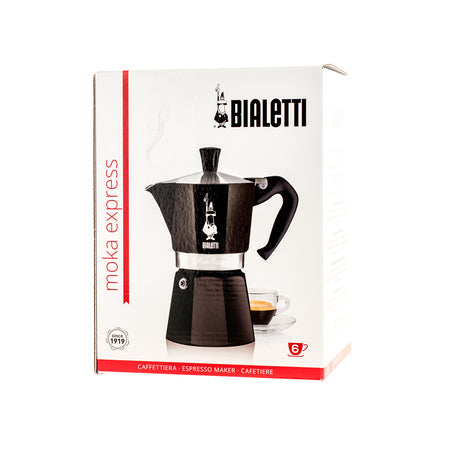 Bialetti Moka Express 6 kopper Sort i original Bialetti-emballage – ikonisk mokkakande med premium kvalitet og italiensk design.