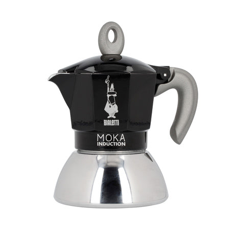 Bialetti Moka Induktion 2 kopper sort espressokande med stålfod set forfra