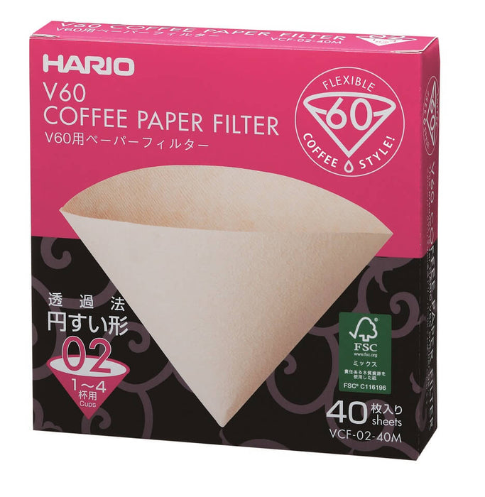 Hario V60-02 - 40 stk Papirfilter Natural/Ubleget