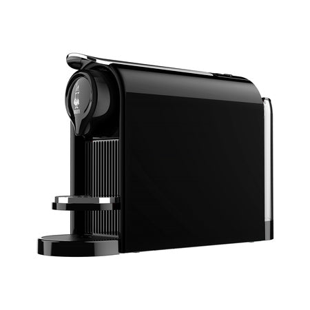 Sort Bialetti Gioia Espresso kapselmaskine set fra siden, slankt design og vandtank i bagkant.