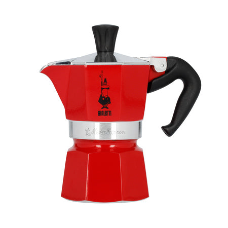 Bialetti Moka Express Rød 1-kop espressokande i aluminium med sort håndtag – klassisk italiensk kaffebrygger til én kop espresso.