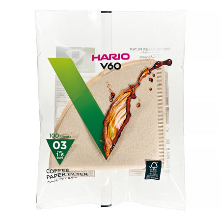 Hario V60-03 Papirfiltre Natural/Ubleget – 100 stk