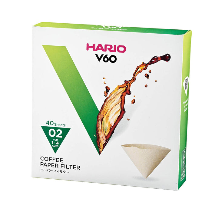 Hario V60-02 kaffefilter 40 stk, ubleget med dryp kaffe design