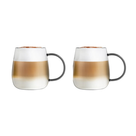 To Vialli Design Bolla kaffeglas på 400 ml i klart glas med afrundet form og grå hanke