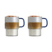 To Vialli Design Livio kaffeglas á 350 ml med lodrette riller, klart glas og blå hanke