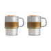 To Vialli Design Livio kaffeglas på 350 ml i klart rillet glas med lyserøde hanke