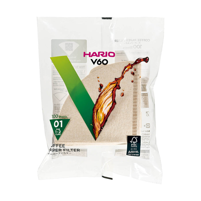 Hario V60-01 - 100 stk Papirfilter natural / ubleget